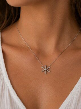 0.04 CTW Natural Diamond Snowflake Sterling Silver Necklace 18"